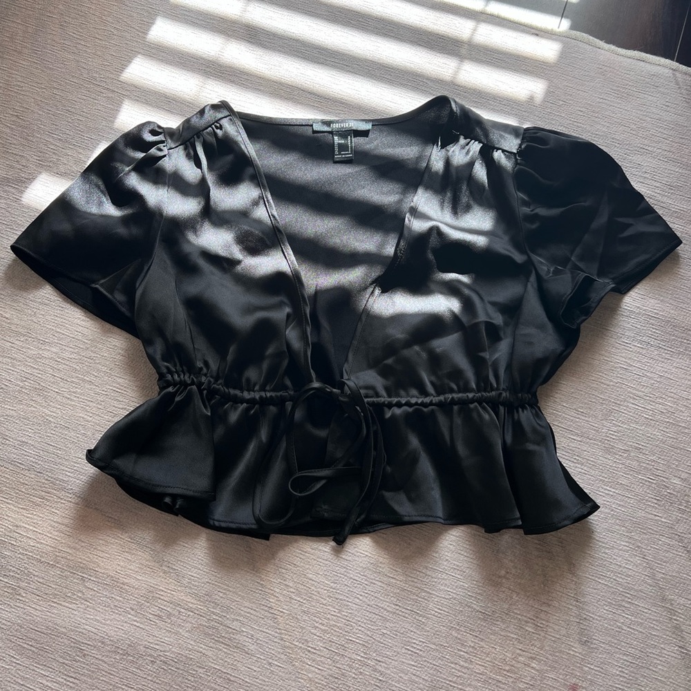 Black Silk Tie Front Shirt
